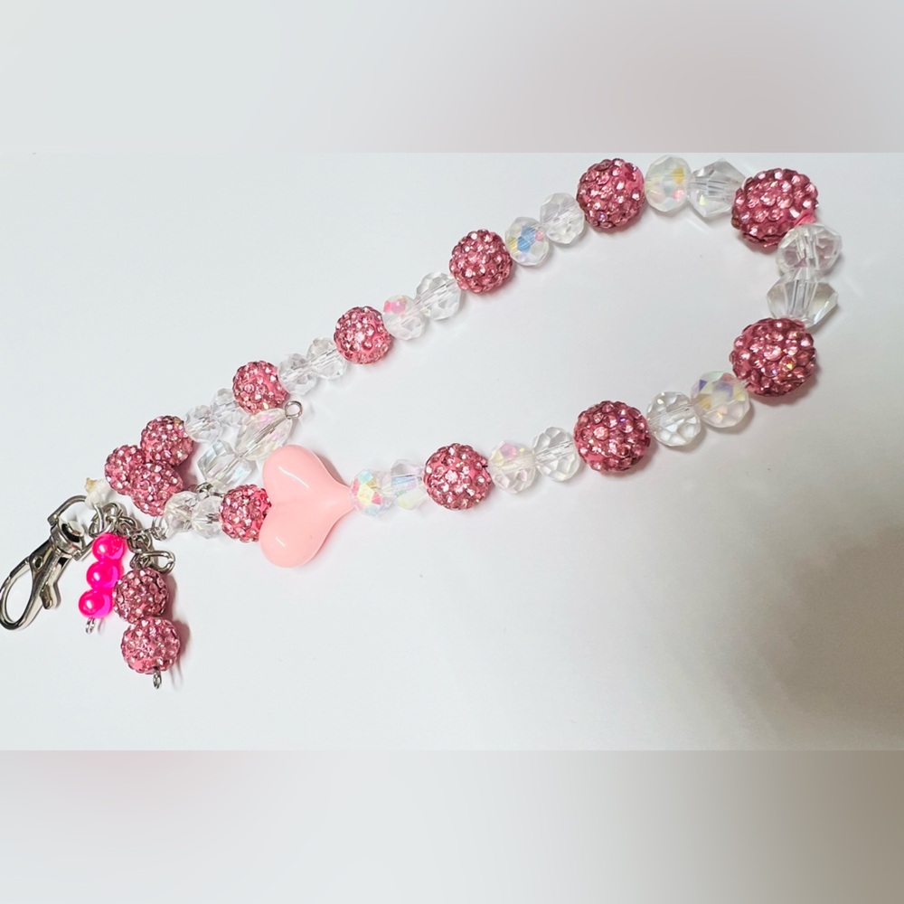 Pink Heart Beaded key chain or pant charm